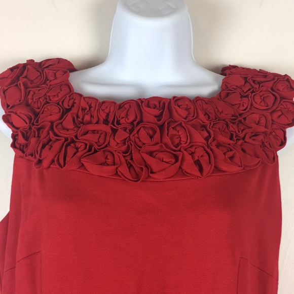 Taylor Women Red Sheath Dress Size 8 Rose Embellis - Picture 2 of 7